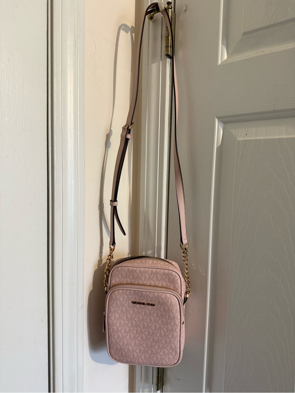 Michael Kors Pink Logo Crossbody Bag with Gold Chain